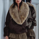 Women's PU fur collar jacket